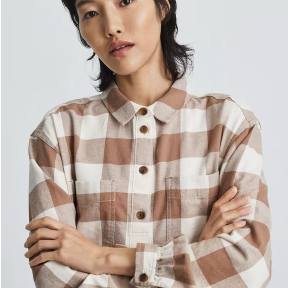 LIKE NEW Everlane Organic Cotton Flannel Popover Shirt Gingham - Picture 2 of 7